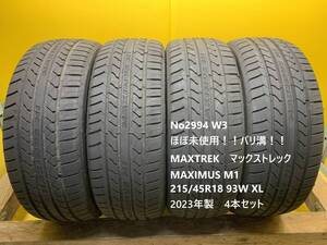 No2994 W3 ほぼ未使用！！バリ溝！！MAXTREK　マックストレック　MAXIMUS M1 215/45R18 93W XL 4本セット