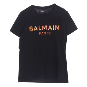 BALMAIN バルマン TH01601 I309 フロント ロゴ プリント Tシャツ 半袖 カットソー ブラック系 M【中古】