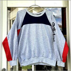 ★アディダス　80s　ビンテージ　スウェット　トレーナー　袖プリント　アメリカ買付★検 70s 90s 古着 オールド Tシャツ ヒップホップ