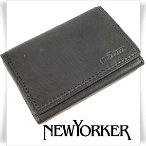 未使用1円～★NEWYORKER ニューヨーカー 牛革レザー 二つ折り名刺入れ カードケース 黒 ブラック マディソン 正規店本物◆4755◆