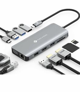 USB C ハブ 11-in-1 トリプルディスプレイ NOVOO デュアル 4K ドッキングステーション【HDMI/VGA/PD 100W