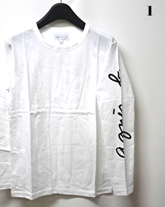 1 新品 本物【agns b. FEMME S035 L/S Tシャツ WHITE アニエスベー 袖ロゴ ロンTシャツ カットソー ホワイト レディース】