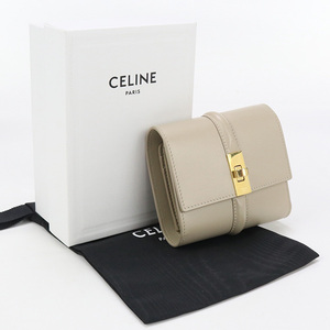 中古セリーヌCELINE 16セーズ スモール トリフォールドウォレット 三つ折り財布 10F52 3CQ7 ベージュ ランク：AB us-2 レディース