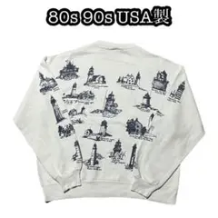 80s 90s OLD sweat USA製 vintage 激レア 総柄 白黒