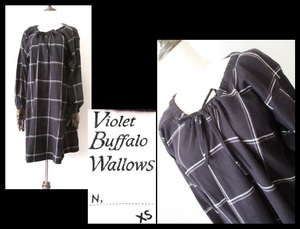 【029-79】VioletBuffaloWallowsバイオレットバッファローワローズ★黒地チェックチュニックワンピース/日本製XSサイズ