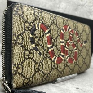 希少/美品 GUCCI グッチ 長財布 ラウンドファスナー キングスネーク 蛇 GG柄 レザー PVC 本革 メンズ 小銭入れ ブラック 黒 レディース