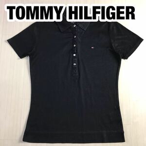 TOMMY HILFIGER トミー ヒルフィガー 半袖ポロシャツ S ブラック フラッグロゴ ロゴラインテープ