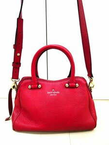 ケイト・スペード ニューヨーク ★ ２WAY 本革素材・ショルダーバッグ・トートバッグ ★ ロゴ入り ★ レッド ★ kate spade new york