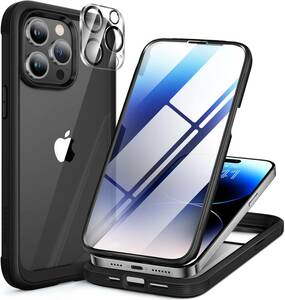 iPhone14pro ケース スマホケース iphone14 pro 用 全身バンパー 9H 強化ガラス 6.1インチ フルカバー 360°保護 黒/815