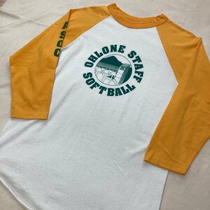 BOMARK　90s　USA製　プリント ラグラン Tシャツ　ホワイト/イエロー　Adult M