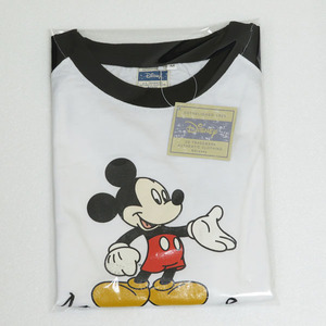 【未使用保管品】Disney / ディズニー：Mickey Mouse / ミッキーマウス：Tシャツ 白 / 黒：キッズ Mサイズ：文字 刺繍