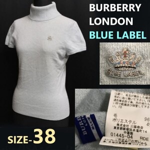 三陽商会★バーバリー/BURBERRY BLUE LABEL★ウール/半袖/タートルネックセーター【38/レディースM程度/水色/ブルーベージュ】Tops◆pBH900