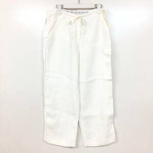 89 未使用 ARMANI JEANS アルマーニ ジーンズ イタリア製 リネン混 ロングパンツ ECO WASH カーゴパンツ 麻 レディース 42 ホワイト 白