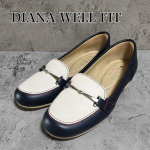 美品DIANA ダイアナ WELL FIT ビットローファー 22.5 EE バイカラー レザー 本革