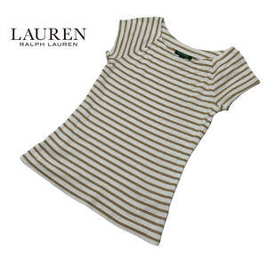 LAUREN RALPH LAUREN ローレンラルフローレン 金ラメ ボーダー カットソー M 白 レディース USA古着 送料185円 24-0618