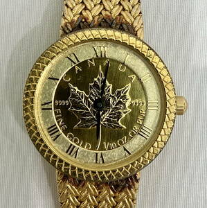 ジャンク☆Tresor トレゾア 腕時計 CANADA メープルリーフコイン FINE GOLD 1/10 OZ 9999 表記◆9525