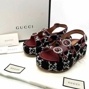 未使用 GUCCI グッチ 19SS GGツイード プラットフォーム サンダル ブラック 577049 定価:15万円 正規品保証 サイズ 23cm おしゃれ 流行り