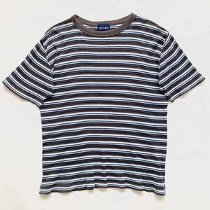 ★BEAMS ビームス ブルー ブラック ボーダー Mサイズ 半袖 Tシャツ リブ編み コットン100% 日本製 カットソー 古着 MADE IN JAPAN Cotton