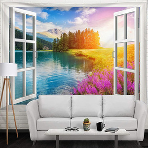 レインボー　カラフル　背景布　タペストリー　ポスター　インテリア　模様替え　風景　景色　自然　スイス　アルプス　壁飾り