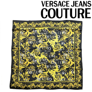 VERSACE JEANS COUTURE ベルサーチ ヴェルサーチェ スカーフ ロゴ バロッコプリント シルク ブラック 74HA7H02-ZG151-G89