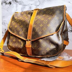 LOUIS VUITTON ルイヴィトン モノグラム M42254 ソミュール35 ショルダーバッグ ブラウン 斜め掛け レザー 訳あり ジャンク