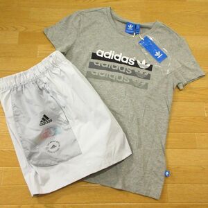 ◎未使用込み！L 上下セット！adidas アディダス バレーボール◆ジャージ / 半袖 Tシャツ&ハーフパンツ 速乾！◆レディース グレー◆BA0356