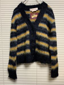 新品《 MARNI マルニ 》ブラッシュドモヘア ニット ストライプ 36 モヘア カーディガン ボーダー モヘヤ knit ブラック