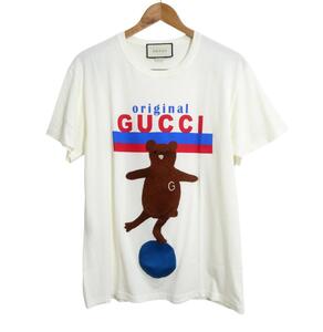 美品 GUCCI グッチ サイズS くま ベア― 玉乗り ワッペン 半袖 Tシャツ BearTEE カットソー クリーム系