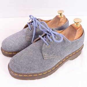 ドクターマーチン UK4/22.5cm-23.0cm/3ホール デニム ブルー 水色 レザー ブーツ dr.martens レディース 古着 中古 dm3965