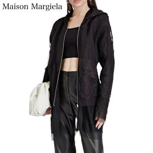 3Lサイズ★ 新品タグ付き★ 【21SS】Maison Margiela メゾンマルジェラ シルク シアー フード付ジャケット パーカー ジップアップ ブラック