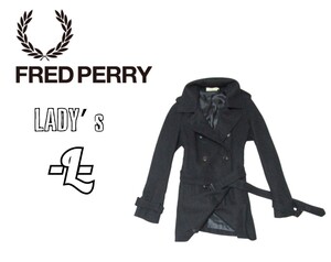 レディースL*FRED PERRY フレッドペリー*ウールコート　黒