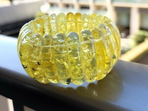 金珀　花珀　アンバー琥珀　月芽型　バングル　ブレスレット