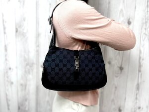 極美品 GUCCI グッチ GGキャンバス ジャッキー ハンドバッグ ショルダーバッグ バッグ キャンバス×レザー 黒 79814