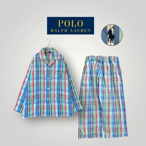 [美品] POLO RALPH LAUREN / ポロ ラルフローレン パジャマ チェック LL 上下セット 長袖パジャマ ルームウェア チェック