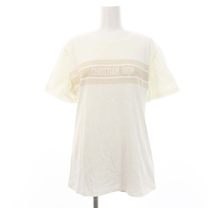 クリスチャンディオール Christian Dior シグネチャーロゴ Tシャツ カットソー 半袖 プルオーバー コットン L ベージュ 白