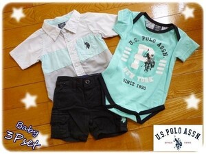 海外直輸入　Ｕ.ＳＰＯＬＯ　ベビー　3点セット　半袖　ロンパス　3/6mos　男の子　ＢＡＢＹ　出産祝い　ポロ　夏物　ユーエスポロ