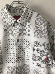 SUPREME シュプリーム 20SS Paisley Grid Shirt M グリッド　ペイズリー　長袖シャツ L/S ホワイト　バンダナ柄　総柄　コットン100%