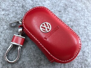 フォルクスワーゲン VOLKSWAGEN キーケース スマートキー ラウンドファスナー シュリンクレザーキーケース　鍵　収納 軽量 レッド