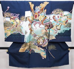 お宮参り 産着 のしめ 男児 男の子 正絹 豪華絢爛 金刺繍 濃紺地 兜 祝着 新品 (株) 安田屋 NO38478