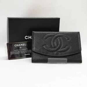 【未使用級】CHANEL（シャネル）　キャビアスキン　コインケース　二つ折り財布　ミニポシェット　ココマーク　ブラック 黒【送料無料】963