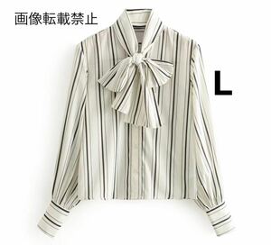 vintage ヴィンテージ レトロ ストライプ 柄 ボウタイ ブラウス トップス Lサイズ レディース★ZARA 好きな方に★2024 新作 新品未使用★