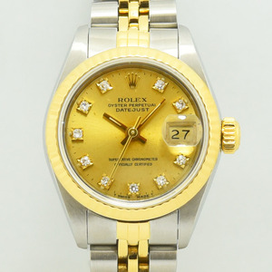 ロレックス 中古 レディース ROLEX デイトジャスト 69173G E番 自動巻 ダイヤ SS ステンレス YG シャンパンゴールド 軽仕上げ