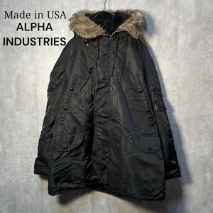 希少 USA製☆ ALPHA INDUSTRIES アルファインダストリーズ N-3B ミリタリージャケット Lサイズ N3B 黒 ブラック