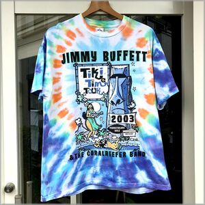 ★JIMMY BUFFETT　ジミー・バフェット　03年　KNIT IN USA　タイダイ　ツアーTシャツ　size L★検 ティキ tiki ビンテージ usa製 90s