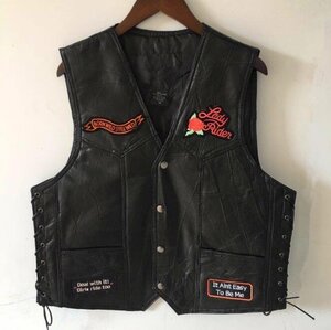 レザーベスト ベスト 羊革 シープスキン 機関車 刺繍 バイクベスト 革ジャン 本革 メンズファッションS～4XL