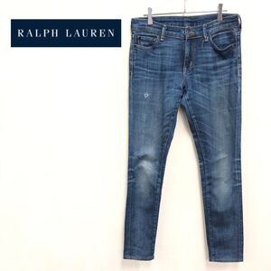 1N2071-K◆RALPH LAUREN ラルフローレン スキニーデニムパンツ◆size29/32 ブルー ダメージ ストレッチ カジュアル 定番アイテム