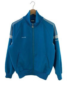 adidas◆ジャージ/90s/ポリエステル/BLU/無地/使用感有/シミ有