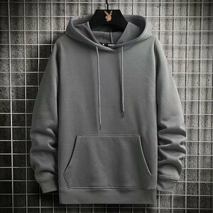 メンズパーカー メンズ パーカー 長袖 クルーネック メンズトップス メンズファッション 無地 春秋服 セール 　グレー 2XL