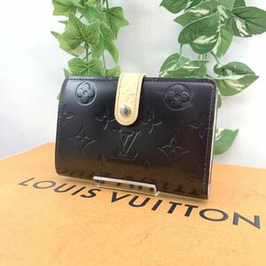 t518 1円 LOUIS VUITTON ルイヴィトン ヴェルニ 財布 がま口 ヴィエノワ シリアルナンバー MI0095 ブラック×イエロー 