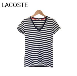 LACOSTE　Tシャツ　ボーダー　フランス　レディース　Vネック　36サイズ